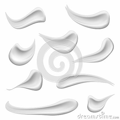 Set of cosmetic white cream texture. Realistic skin cosmetic cream, gel or foam drop isolated on white background Vector Illustration