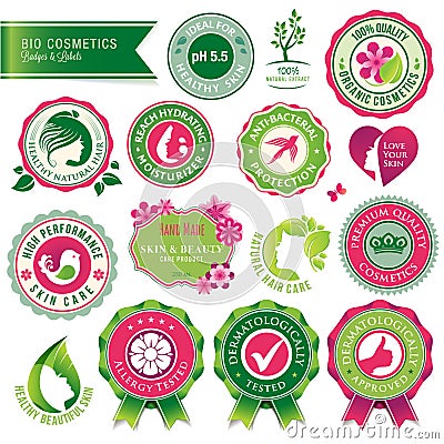 Set of cosmetics badges and labels Vector Illustration