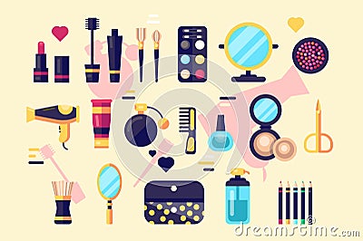 Set of cosmetics beauty and makeup icons. Vector Illustration