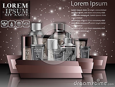 Set Cosmetics package for men banner Vector Illustration