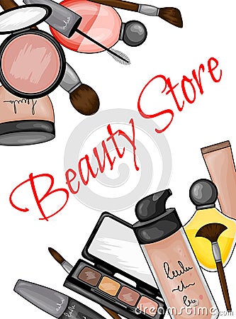 Set of cosmetics for visage. Cartoon style. Vector illustration Cartoon Illustration