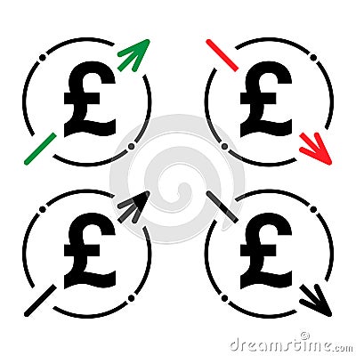 Set Of Cost Symbol Pound Increase And Decrease Icon. Money Vector ...