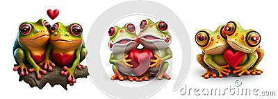 Set of couple of frogs with heart. AI generative Stock Photo