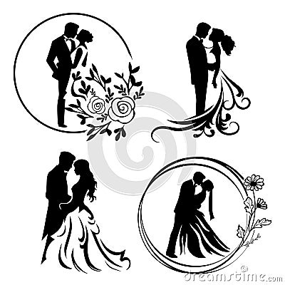 Set of couple married silhouette template Vector Illustration