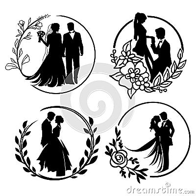 Set of couple married silhouette template Vector Illustration