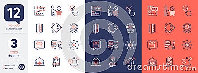 Set of Court building, Checkbox and Wish list line icons. For design. Vector Stock Photo