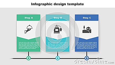 Set Covered with tray of food, Perfume and Village landscape. Business infographic template. Vector Vector Illustration