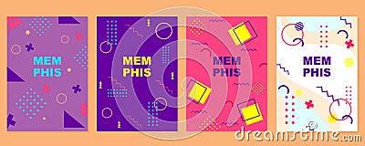 A set of covers in the neo Memphis style. Collection of bright cards. Vector backgrounds. Vector Illustration