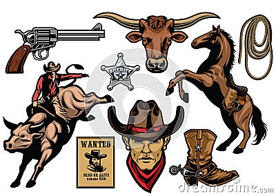 Set of cowboy objects Vector Illustration