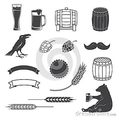 Set of Craft Beer elements isolated on the white background. Vector Illustration