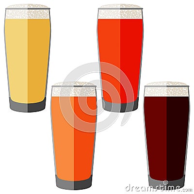 Set with craft beer in willi becher glass for banners, flyers, posters, cards. Light and dark beer, ale, lager. Beer Day Vector Illustration