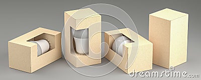 lamp bubl set of craft cardboard Box Mockup model for branding and identity different view Stock Photo