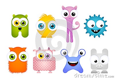 Set of Crazy Cartoon Mascot Monsters Vector Illustration