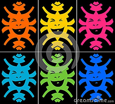 Set of crazy smiling faces on black background Vector Illustration