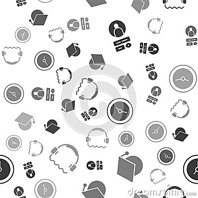 Set Create account screen, Graduation cap on globe, Clock and Headphones on seamless pattern. Vector Vector Illustration