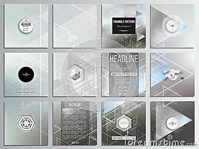 Set of 12 creative cards, square brochure template Vector Illustration