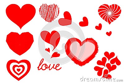 Set of creative heart - shapes on white background. Stock Photo