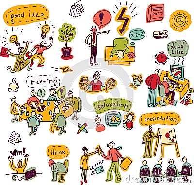 Set creative people in office business color icons Vector Illustration