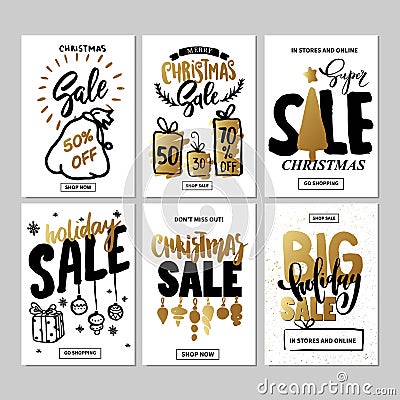 Set of creative sale holiday website banner templates. Christmas and New Year illustrations. Vector Illustration