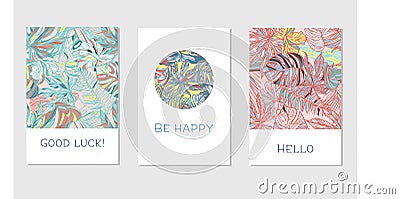 Set of creative universal floral cards in tropical style Vector Illustration