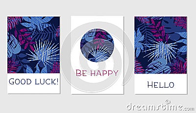 Set of creative universal floral cards in tropical style Stock Photo