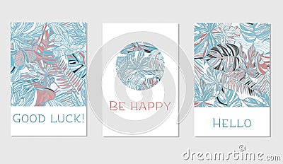 Set of creative universal floral cards in tropical style Stock Photo