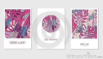 Set of creative universal floral cards in tropical style Vector Illustration