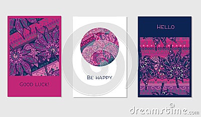 Set of creative universal floral cards in tropical style Vector Illustration