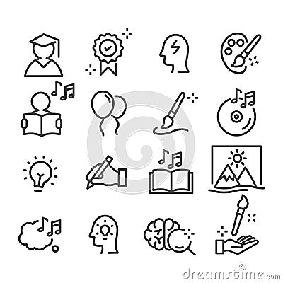 Set of creativity icons. Student studying art class concept isolated on white background Vector Illustration