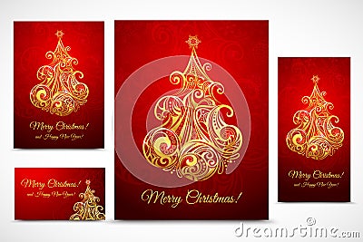 Set of Cristmas baner, cards and flyer Vector Illustration