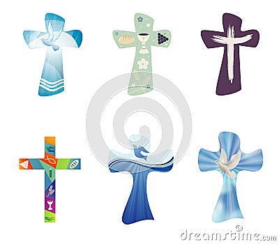 Set modern isolated Christian crosses. Religious signs. Cross collection with symbols of Christianity Stock Photo