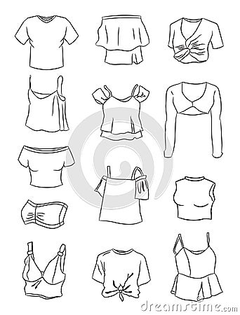 Set of crop tops for women Vector Illustration