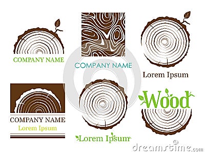 Set a cross section of the trunk with tree rings. Vector. Logo. Tree growth rings Cartoon Illustration