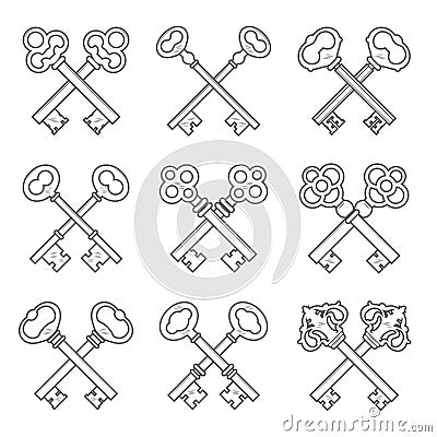 Set of crossed keys design elements vector Vector Illustration
