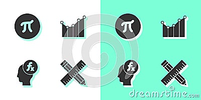Set Crossed ruler and pencil, Pi symbol, Function mathematical and Graph, schedule, chart, diagram icon. Vector Vector Illustration