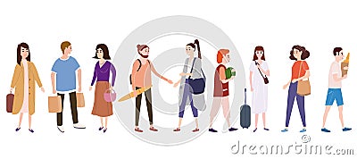 Set a crowd of people characters go about their business, make purchases, loving couples, single, sellers, buyers. Trend Vector Illustration