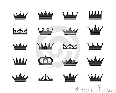 Set of crown icons. Collection of crown awards for winners, champions, leadership. Vector isolated elements for logo, label, game, Vector Illustration