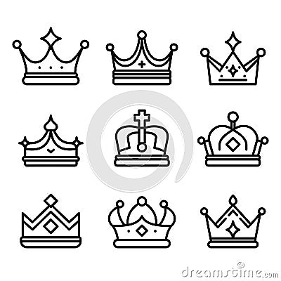 Set of crown icons in modern thin line style. Collection Coat of arms and royal symbols. Vector illustration Vector Illustration