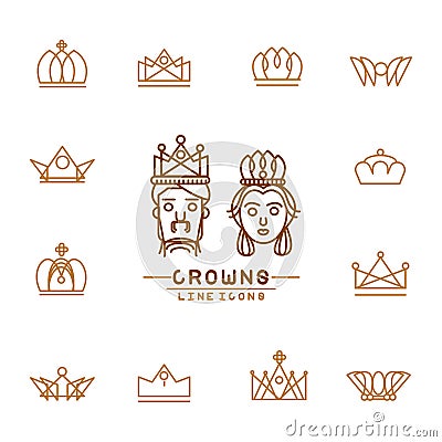 Set of crown line icons Vector Illustration