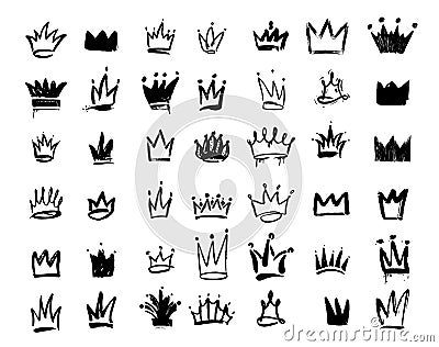 Set of Crown logo graffiti icon. Drawing by hand black elements. Vector illustration. Isolated on white background Cartoon Illustration