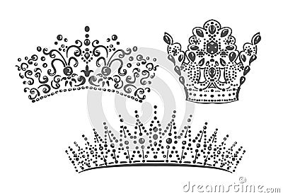 Set crowns stencil damask design elements vector Stock Photo