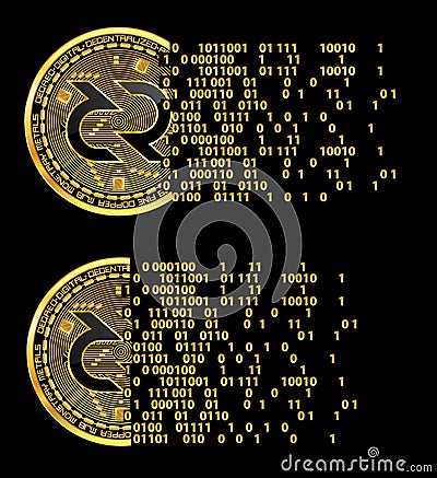 Set of crypto currency decred flying golden symbols Vector Illustration