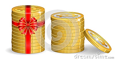 Set of crypto currency golden with christmas concept or digital currency bitcoin or digital payment currency etherum litecoin Vector Illustration