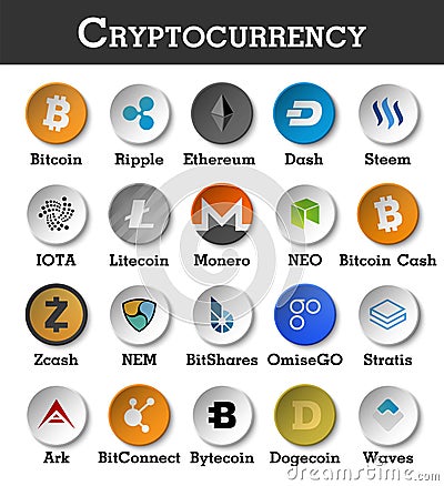 Set of cryptocurrency icon . Vector Vector Illustration