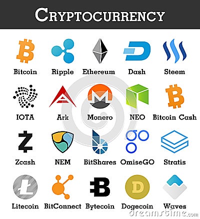 Set of cryptocurrency icon . Vector Vector Illustration
