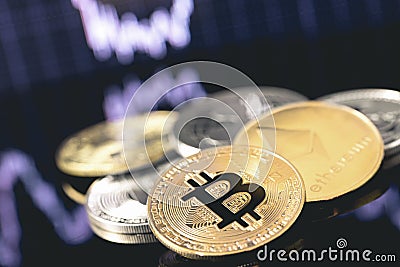 Cryptocurrency: bitcoin, ethereum, dash, monero, litecoin, ripp Editorial Stock Photo