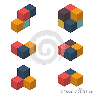 A set of cube icons with a perspective 3d cube model with a shadow. Vector illustration. Isolated on a transparent background Vector Illustration