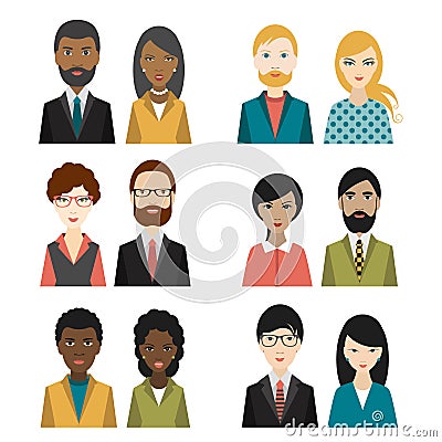 Set of cultural character heads. Cartoon Illustration