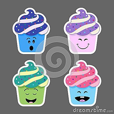 Set of cupcake emojis icons Cartoon Illustration