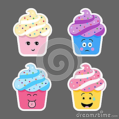 Set of cupcake emojis icons Cartoon Illustration